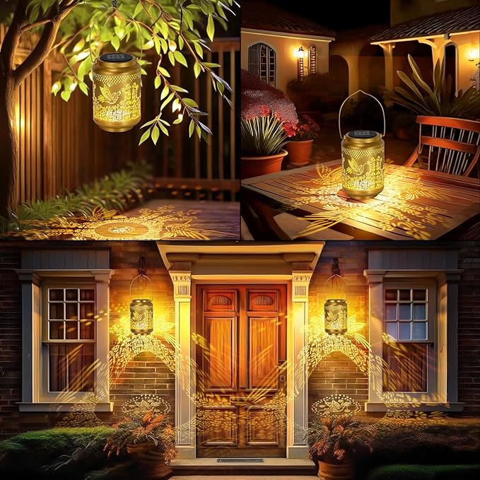 Garden Decor Birthday Gifts for Women, Solar Lanterns Hummingbird Outdoor Decoration, Mothers Day Gifts for Mom Grandma, Hanging Solar Lights Outside for Yard, Patio, Backyard, Porch (2 Pack)