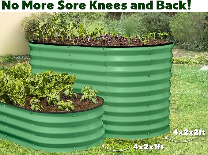 Galvanized Raised Garden Beds Outdoor // 4×2×2 ft Planter Raised Beds for Gardening, Vegetables, Flowers // Large Metal Garden Box (Light Green) // Patented Tool-Free Design