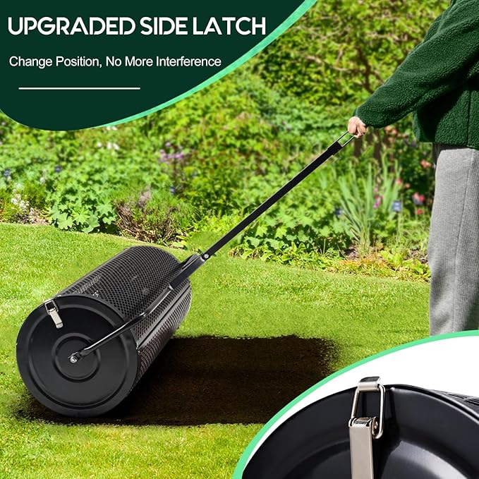 Compost and Peat Moss Spreader with Updated 2 in 1 ATV & T Shaped Handle, 16”WX48”L, Lawn and Garden Peat Moss Roller w/Laser Cutting Wire Mesh Baskets for Spreading Manure, Topsoil