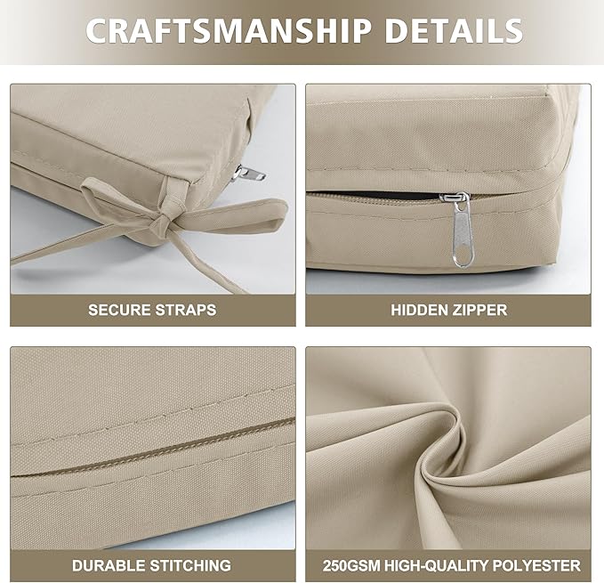 22"x22" Outdoor Cushion for Patio Furniture – Water-Repellent & Fade-Resistant Patio Chair Cushion for Garden, Deck, or Porch – Cream