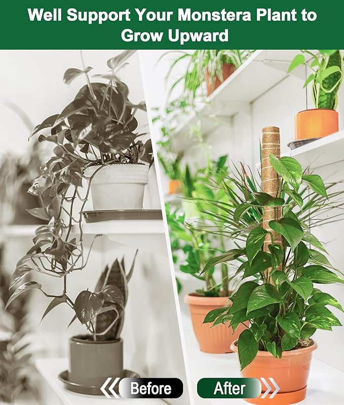 EAONE Moss Pole 96 Inch, 6 Pack 16" Monstera Plant Support for Climbing Potted Live Plants Indoor, Stackable Coco Coir Moss Sticks Monstera Stakes for Pothos Philodendron, with Garden Labels & Ties