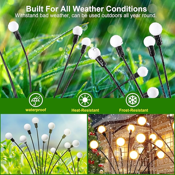LETMY 6 Pack 48 LED Solar Garden Lights, Upgraded Swaying Firefly Lights Outdoor Waterproof for Outside Garden Decor Yard Patio Decorations, Larger Solar Panel & Bigger Bulb Base