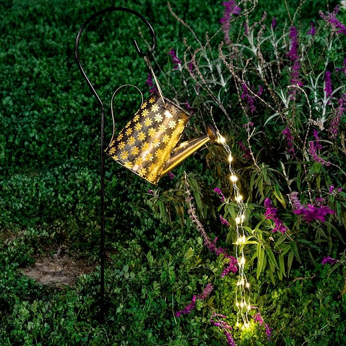 Garden Decor Solar Lights Outdoor Large Hanging Waterproof Watering Can Landscape Lights Outside Decorations for Yard Front Porch Patio Backyard Gardening Gift for Mom Grandma Women Birthday