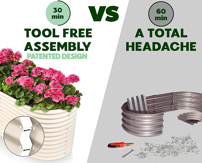 9-in-1 Galvanized Raised Garden Beds Outdoor // 8×2×2.5 ft Modular Planter for Gardening, Vegetables, Flowers // 32" Extra Tall Metal Raised Garden Bed (White) // Patented Design Planter Box