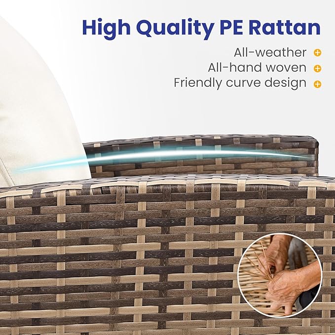 5 Piece Patio Furniture Set with 43" Propane Fire Pit Table, Outdoor Wicker Conversation Set, Rattan Modern Sectional Sofa Couch with Coffee Table for Backyard Porch Garden Poolside, Yellow-Beige