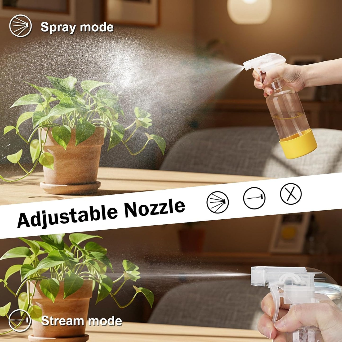 Glass Spray Bottles with Silicone Sleeve 16.9oz 2 Pack Empty Spray Bottle for Hair Mist/Stream Spraying for Cleaning Solutions, Plants, Essential Oils (clear-white&yellow)