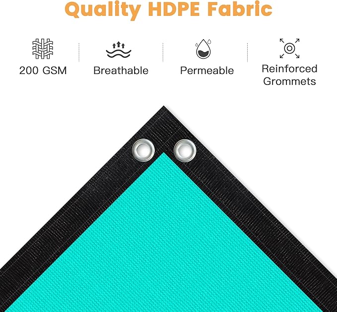 VICLLAX Shade Fabric Sun Shade Cloth with Every 2 FT Grommets for Patio Garden Pergola Cover Canopy 13x16 FT, Turquoise