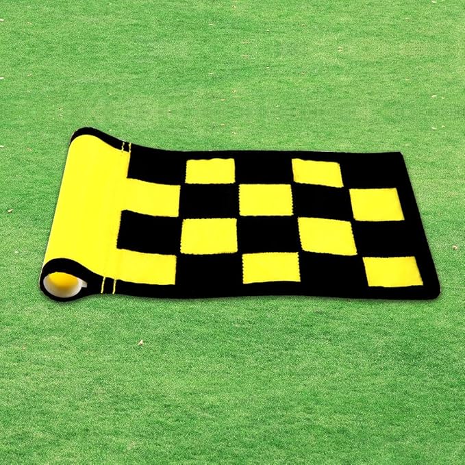 Golf Flag, Solid Nylon and Checkered Training Putting Green Flags, Indoor Outdoor Backyard Garden Portable Target Flags, 8.7inch*6inch (Yellow-Black)