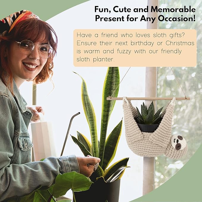 Home Decor Sloth Hanging Planters for Indoor Plants, Indoor/Outdoor Hanging Plant Holder, Plant Hanger Gift Idea for Sloth Lovers, Animal Wall Planter, 4 inch