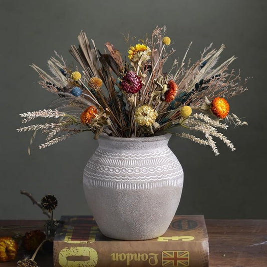 Quoowiit Ceramic Rustic Farmhouse Vase, Distressed Flower Vase for Home Decor, Boho Decorative Vases for Centerpiece Table Decorations, Vases for Living Room Kitchen Entryway Mantle Shelf Decor
