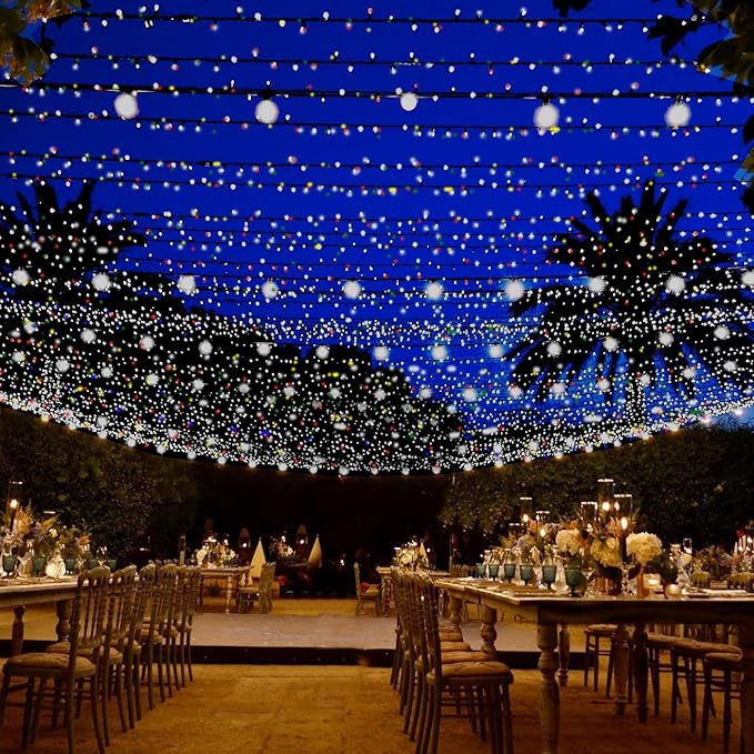 Outdoor String Lights, 300 LED 108Ft Christmas Light with Remote, 8 Lighting Modes, Powered Plug for Wedding Party Garden Tree Yard Indoor Decorations, Multi-Color