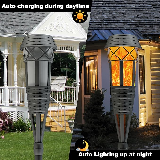 Flickering Flames Torch Light Solar Garden Lights Waterproof Landscape Lighting - 8 Pack
