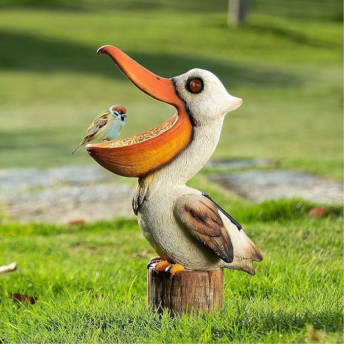 Elenon Garden Pelican Decor Solar Lights, Solar Pelican Garden Figurines Outdoor Decorative, Solar Yard Art Garden Sculptures & Statues for Patio Yard Pathway