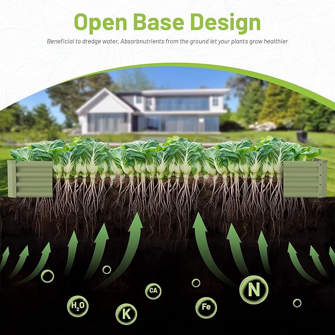 8x4x1ft Raised Garden Bed-Outdoor Galvanized Planter Box for Vegetables, Fruits,Herbs, Flowers, Metal Raised Garden Bed kit-Green