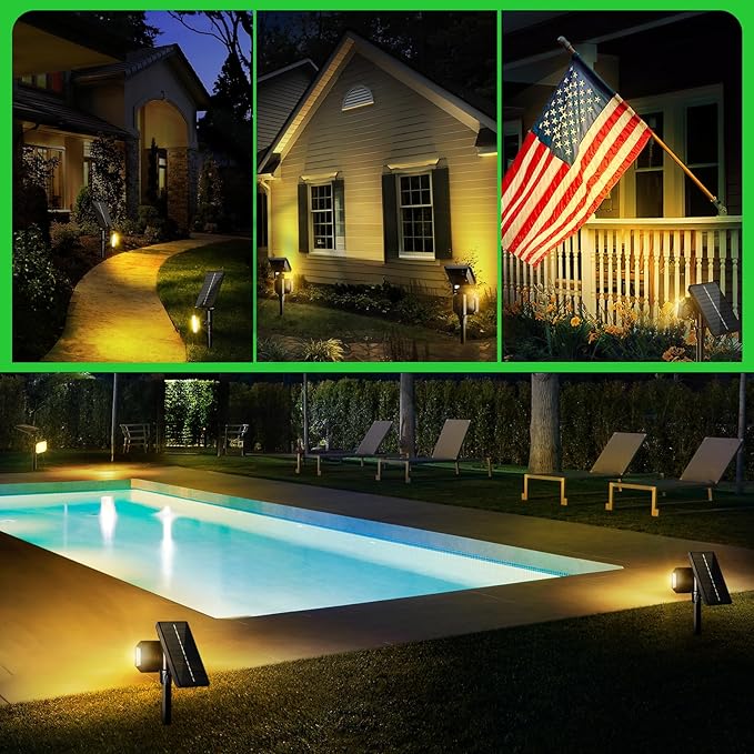 JSOT Solar Outdoor Lights - 4 Pack Solar Spot Lights Spotlights for Outside Landscape Lighting for Garden Tree Yard Pathway (Warm Light)
