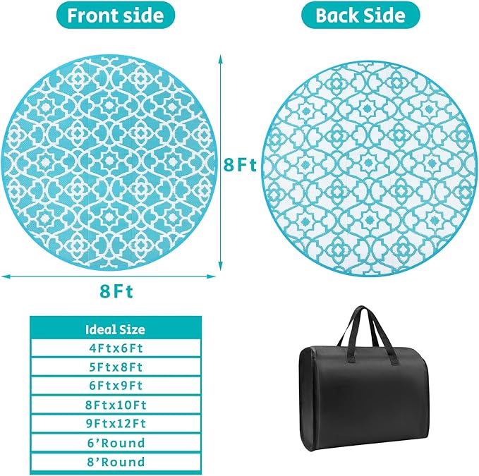 HEBE Outdoor Rug Waterproof 8ft, Plastic Straw Rug Camping Rug, Reversible Outdoor Patio Rugs RV Mat Clearance, Indoor Outside Floor Carpet for Porch,Deck,Camper,Balcony,Backyard