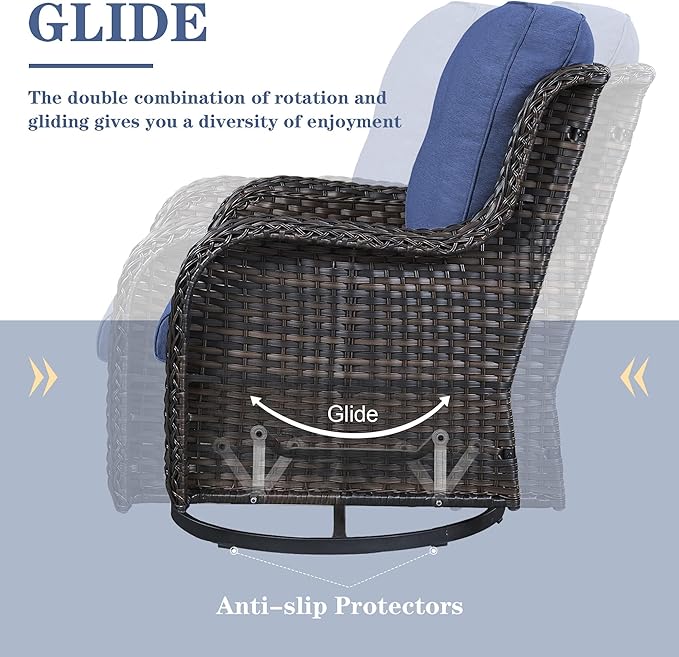 8 Piece Outdoor Patio Furniture Set - 41" CSA Propane Fire Pit Table Patio Conversation Set with Swivel Rocker Outdoor Chairs, Wicker loveseat and Ottoman for Outside Casual Gathering