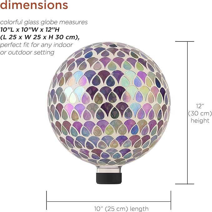 Alpine Corporation 10" Diameter Indoor/Outdoor Glass Mosaic Gazing Globe Yard Decoration, Colorful Teardrop Design