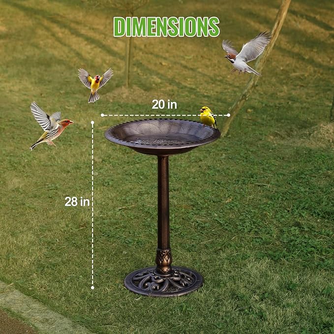 Backyard Expressions Outdoor Garden Bird Bath - Bronze - Weather Resistant Polyresin - 27 Inch