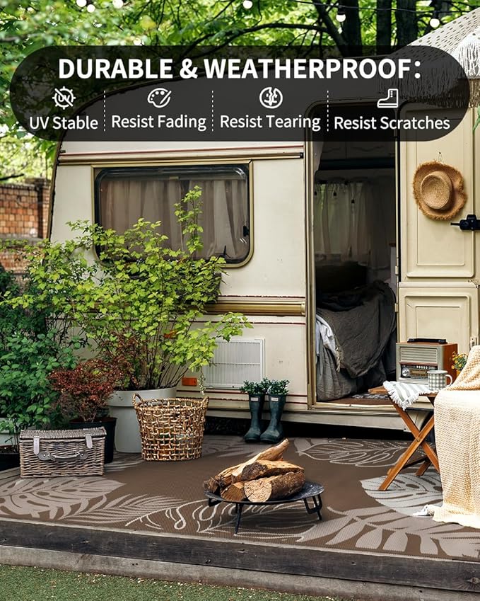 COCOER Tropical Outdoor Rug 6x9 Reversible-Waterproof Patio Rug-Quick Dry Outdoor Carpet-Outdoor Area Rugs Indoor Outdoor Rugs-Outside Rug Patio Decor for Porch Deck Balcony Backyard