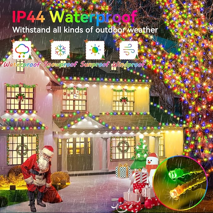 Hezbjiti 2 Pack 1000 LED 403 FT Christmas String Lights Outdoor, 8 Lighting Modes IP44 Waterproof Fairy Lights with Timer and Dimmable Function for Party Tree Decorations (Multicolor, Clear Wire)