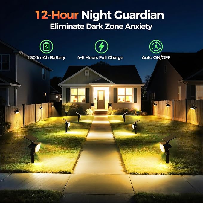 Solar Spot Lights Outdoor, 92 LEDs Landscape Lighting with 3 Lighting Modes and Auto On/Off, IP67 Waterproof Spotlights, Outdoor Solar Lights for Yard Garden, 2 Pack (Warm White)