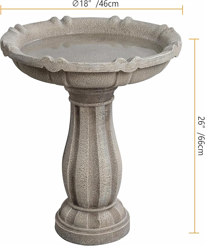 Bird Bath for Outdoor - 26'' Tall Resin Stone Modeling Design Birdbaths, Lightweight and Durable - Enhance Your Outside Garden with This Stunning Water Feature (Ivory White)