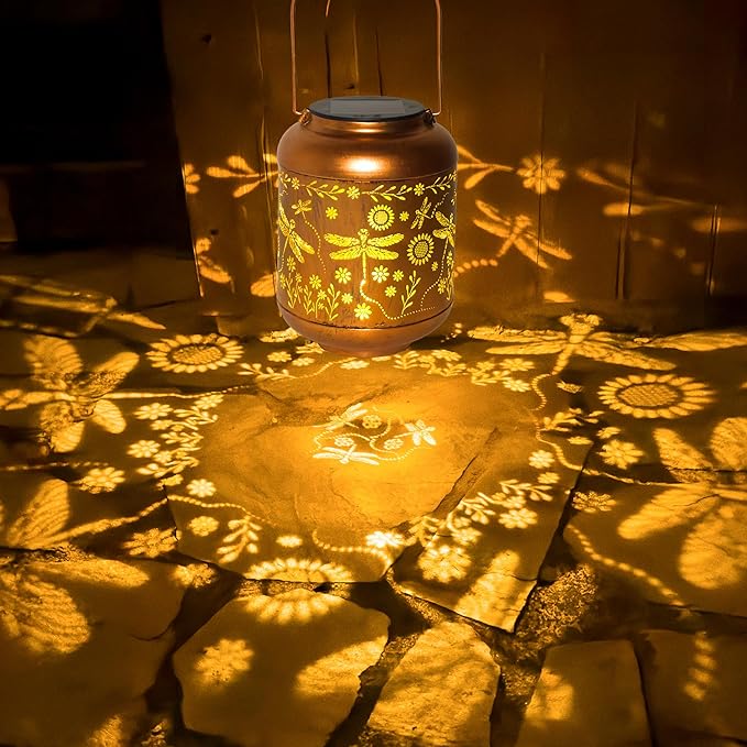Solar Lanterns Outdoor, Waterproof Hanging Solar Lantern Garden Decor, Solar Lights for Backyard Porch Patio Table Yard Balcony Lawn Pathway, Dragonfly Gifts for Women Grandma Mom