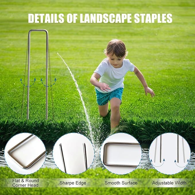 Galvanized Landscape Staples, 100 Pack 6 Inches Garden Lawn Stakes 11 Gauge U-Shaped Yard Turf Fabric Sod Pins for Weed Barrier Christmas Decorations Ground Cover Fabric