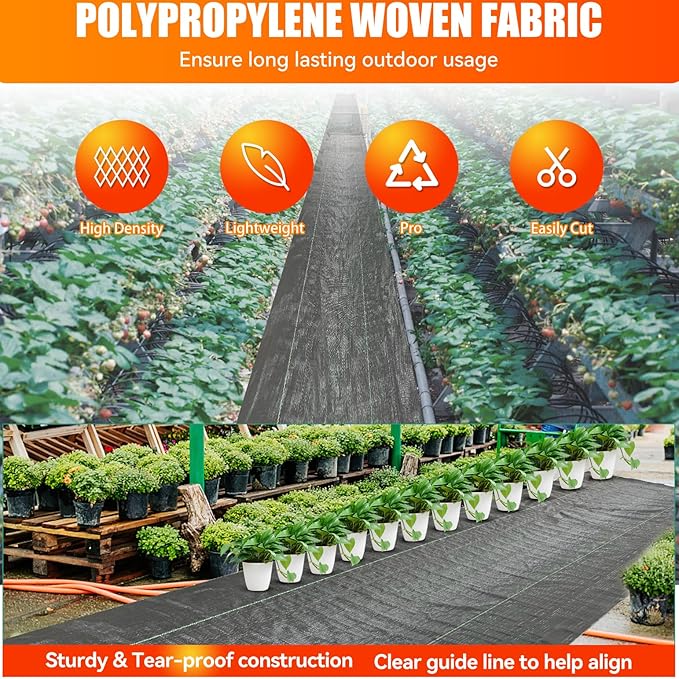 2.4oz-2 Pack 3x50FT Weed Barrier Landscape Fabric - Durable Weed Block Gardening Ground Cover Mat, Woven Geotextile Fabric for Underlayment, Commercial Driveway Stabilization, Weed Control Cloth