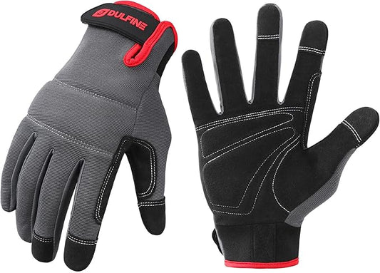 DULFINE Flex Grip Mechanic Work Gloves for Men,Black and Red Utility Safety Working Gloves Touch Screen,Excellent Grip,Ideal for Working on Cars and Outdoor Jobs(XX-Large)