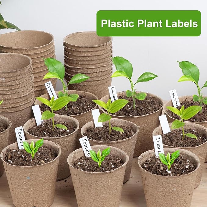 300 Pcs Plant Labels, 4 Inch Plastic Potted Plant Name Tags, Seedlings Seed Label Markers Nursery Plant Stake Tag with Bonus Marking Pen for Outdoor Indoor Garden Patio Flower Vegetable, White