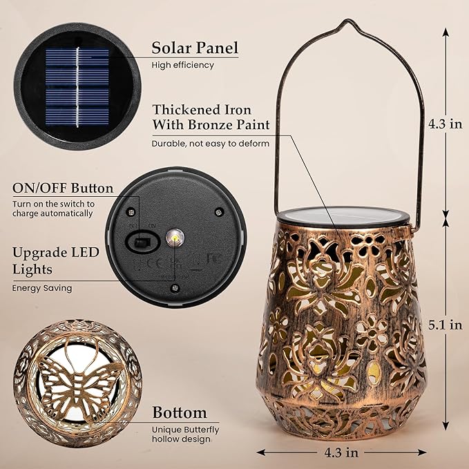 Solar Lanterns Outdoor Decor Waterproof,2Pack Flower Hanging Gifts for Women, Mom, Solar Garden Lights Metal Decoration for Outside,Yard, Patio,Garden,Porch,Pool