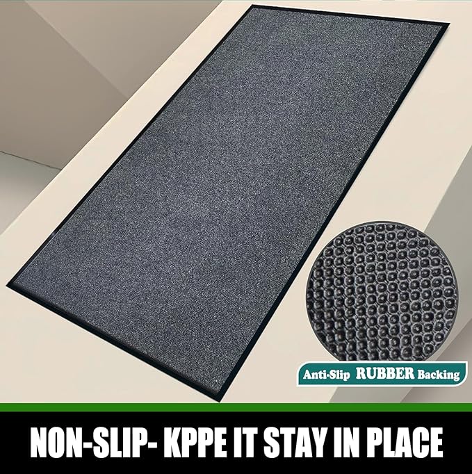Commercial Grade Entrance Mat 3x5Ft Brush Step Entrance Rug with Striped Pattern&Rubber Border Indoor Outdoor Low Profile Rubber Entry Carpet Mat for Hallway,Home,High Traffic Area