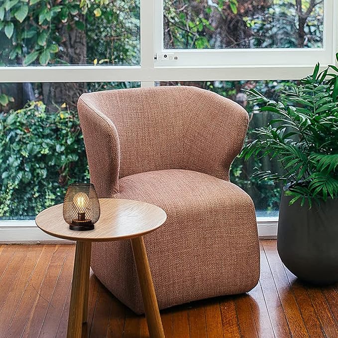 DECORKEY Set of 4 Battery Operated Lamp LED Table Lantern, Brown Metal Cage Cordless Lamps with LED Bulb，Vintage Decorative Outdoor Lantern for Weddings, Parties, Patio, Events for Indoors Shelf Decor