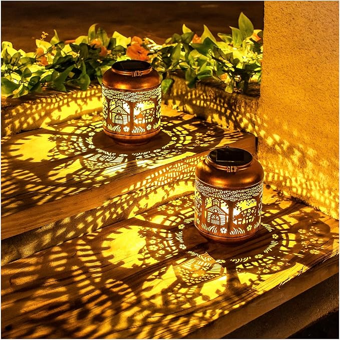 Cow Solar Lanterns Outdoor Waterproof Hanging Solar Lights Cow Gifts for Women Men Mom Metal Decorative LED Outdoor Lanterns for Patio, Lawn, Landscape, Garden Decor, Yard Decorations