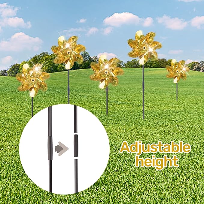 BATTIFE Golden Pinwheels for Garden, 10 Pack Reflective Wind Spinner to Scare Birds Away, Sparkly Pinwheel Deterrent, Outdoor Gold Pinwheel for Lawn and Patio