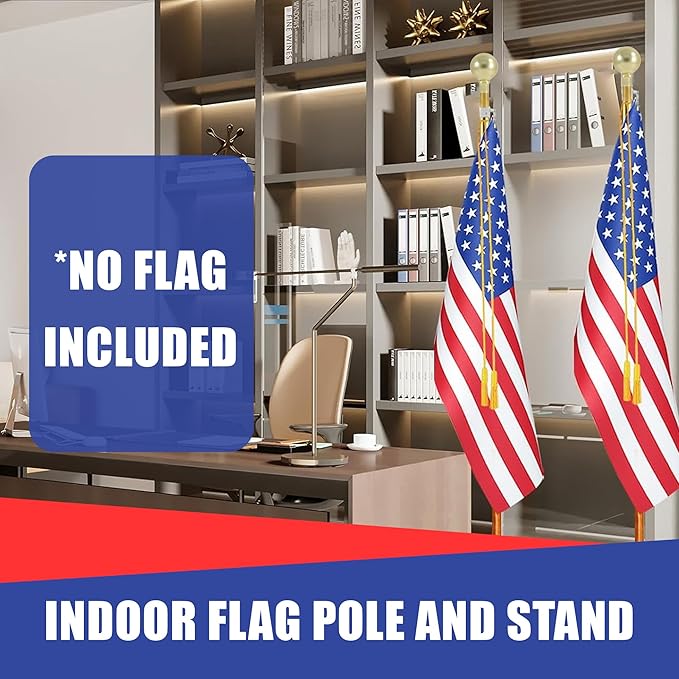 Super Tough Indoor Flag Pole kit 9ft - Parade Ball - Gold Texture Base - Aluminum Flagpole with Brass Finish - Heavy Duty Inside House Flagstaff - Interior Shaft and Stand - No Ensign Included