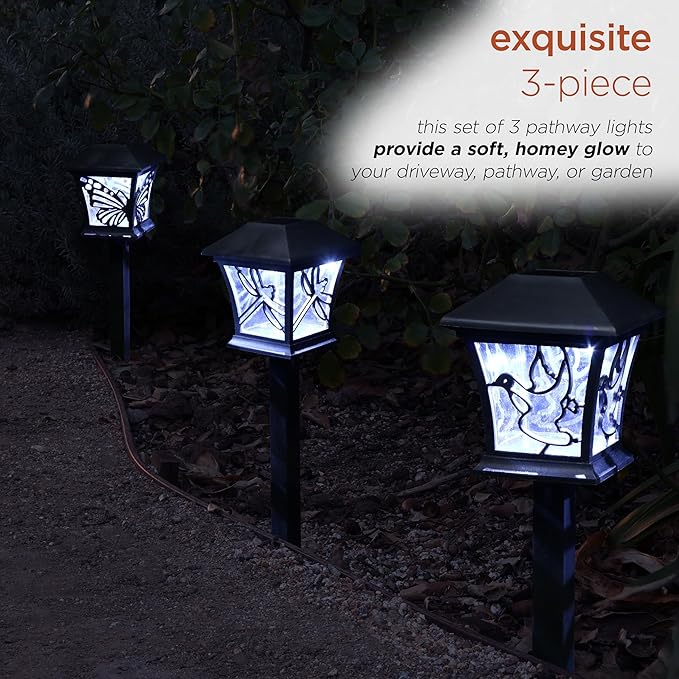Alpine Corporation Solar-Powered Nature Inspired Pathway Lights, 3-Piece