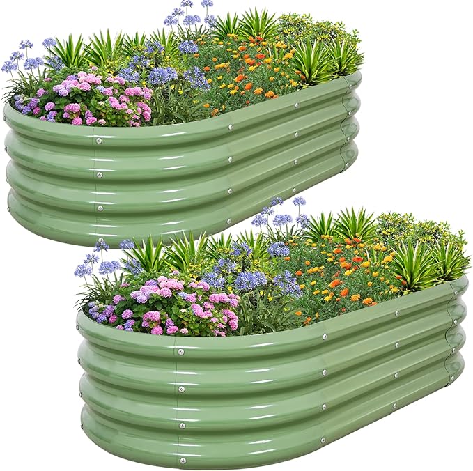 1MORE Galvanized Raised Garden Bed- Planter Garden Boxes Outdoor, Raised Beds for Gardening, 4x2x1ft Metal Garden Bed Kit for Vegetables Flower, Planter Raised Beds with Tools.Green-2pack
