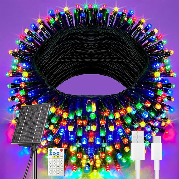 Solar Christmas Lights Outdoor Waterproof, 400 LED 137FT Solar Powered LED String Lights Green Wire with 19 Modes Waterproof Fairy Lights for Bedroom Patio Garden Tree Party Yard Decoration