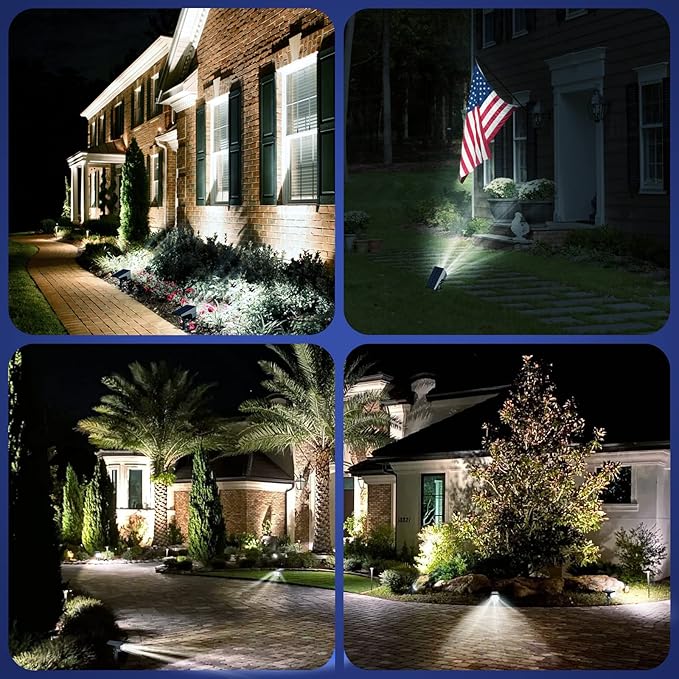 EIUIO Solar Outdoor Lights, 3 Lighting Modes Solar Spot Lights Outdoor with Auto On/Off, Waterproof Landscape Lighting for Garden Yard Pathway