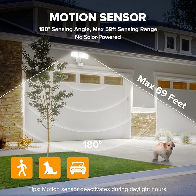 LUTEC 2 Pack 72W 7500LM LED Security Lights Motion Sensor Light Outdoor, 5000K Daylight, IP65 Waterproof, Dusk to Dawn, 3-Head Motion Detected Flood Light for Garage, Yard, Porch(White)