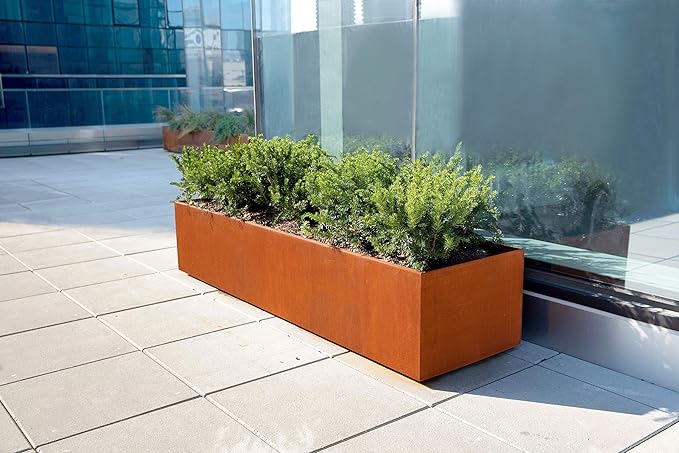 Corten Steel Planter Box – 24-Inch Rectangular Metal Planter for Herbs & Patios | Heavy Duty, Modern Rustic Design | Made in USA, Fully Assembled