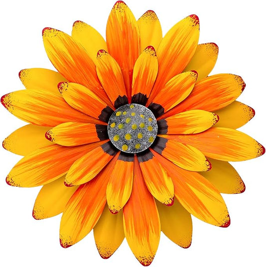 EASICUTI Sunflower Metal Flowers Wall Decor Metal Wall Art Decorations Hanging for Indoor Outdoor Home Bathroom Kitchen Dining Room Bedroom Porch Hallway Or Wall Sculptures 12 Inch