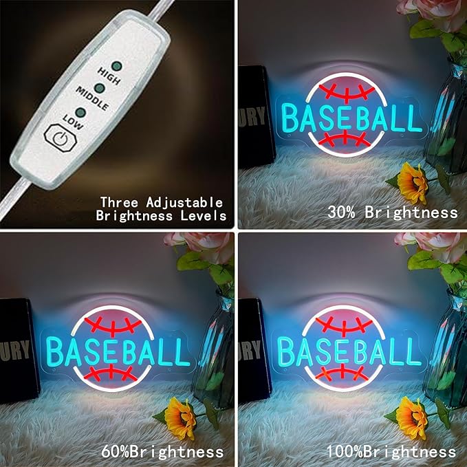 Baseball Neon Sign Dimmable LED Neon Signs for Wall Decor, Baseball Neon Light Sign for Bedroom Man Cave Gaming Room Party College Club Decor Sports Soccer Players Lover Gifts