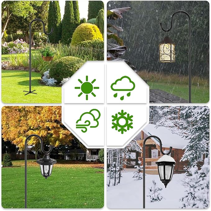84" Shepherds Hooks for Outdoor with 7 Prongs Base, Heavy Duty Bird Feeder Pole for Hanging Lantern, Hummingbird Feeder, Shepherds Hook for Bird Feeders for Outside, 2 Packs, Black