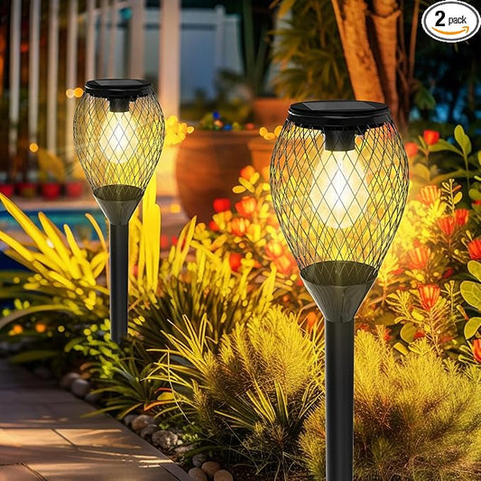 2 Pack Solar Lights Outdoor Waterproof, Solar Garden Lights Outdoor, Auto On/Off LED Lights Landscape Decorative for Garden,Lawn,Yard, Walkway, Driveway, Patio.