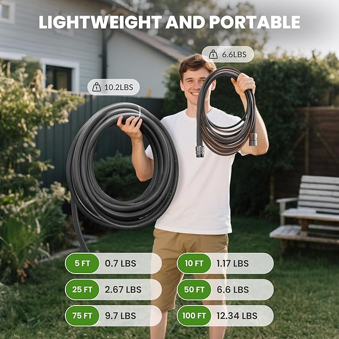 Giraffe Tools Garden Hose 25FT, 5/8" Flexible Lay Flat Water Hose, Custom Length, Leakproof Gardening Hose with Male to Female Fitting, Lightweight Hybrid Hose Pipe for Garden & Yard