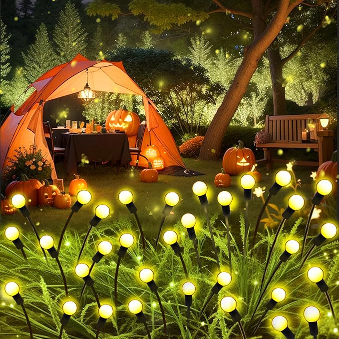 Solar Garden Lights Outdoor, 6 Pack 60 LED Solar Firefly Lights Waterproof, Sway by Wind, Solar Swaying Light for Yard Patio Backyard Garden Planter Flower Bed Pathway Outdoor Decoration (Warm White)